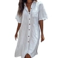 thumbnail image 1 of Camisas de Sueño de las Mujeres Color Sólido Casual de Manga Corta Regular Extendido Cardigan Multi-Color Vestido de Camisa, 1 of 3