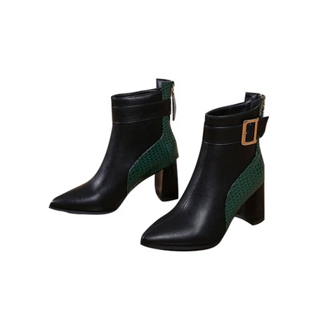 

SIMANLAN Ladies Fashion Block Heels Bootie Casual Zipper Booties Office Pointed Toe Shoes Black 6.5