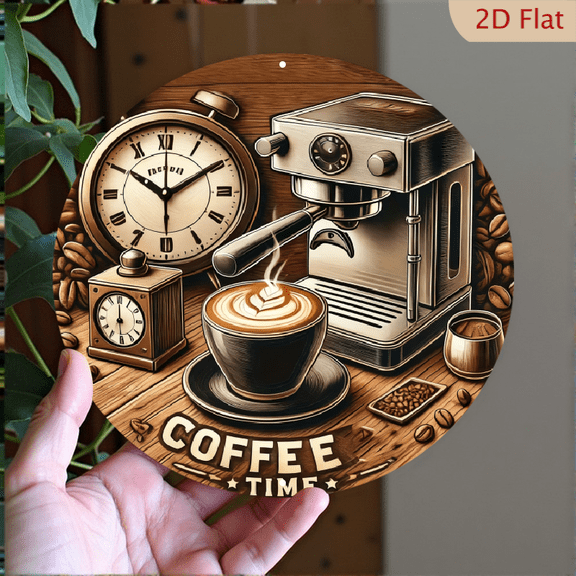 Retro "Coffee Time" Kitchen Wall Sign, 8" Round Aluminum Wall Art Sign, Metal Signs, Wall Decor For Kitchen, Door, Office, Coffee, Bedroom Decor, Best Gifts For Room, Home, Bathroom Decor, 2D Flat