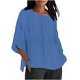 thumbnail image 2 of iHengLiXing Plus Size Womens Tops Dressy Casual Women's Summer Fashion Cropped Sleeves Round Neck Loose Shirt Blouse 3/4 Sleeve Blue XXXXXL, 2 of 6