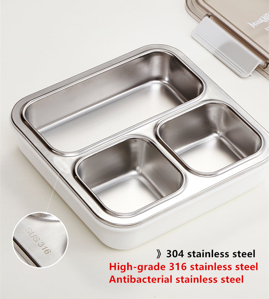 Stainless Steel SQUARE Bento Lunchbox 40 oz, 3-compartment – Cal