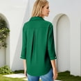 thumbnail image 4 of 3/4 Sleeve Tops for Women Dressy Casual Loose V Neck Collared Shirts Trendy Business Three Quarter Work Blosue Green S, 4 of 7