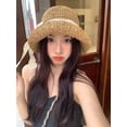 thumbnail image 6 of SikaFu Summer Fashion Big Hat Brim Sunscreen Hat Holiday Fisherman Hat Lace Bow Hollow Woven Straw Hat Woman, 6 of 6