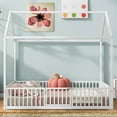 thumbnail image 6 of Kacho Full Size Metal House Bed with Fence and Door, Low Profile Canopy Bed for s, Easy Assembly, White, 6 of 10