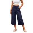 thumbnail image 3 of Horkkom Capri Pants for Women Cotton Elastic Waist Drawstring Pants Summer Casual Loose Pants with Pockets M, 3 of 8
