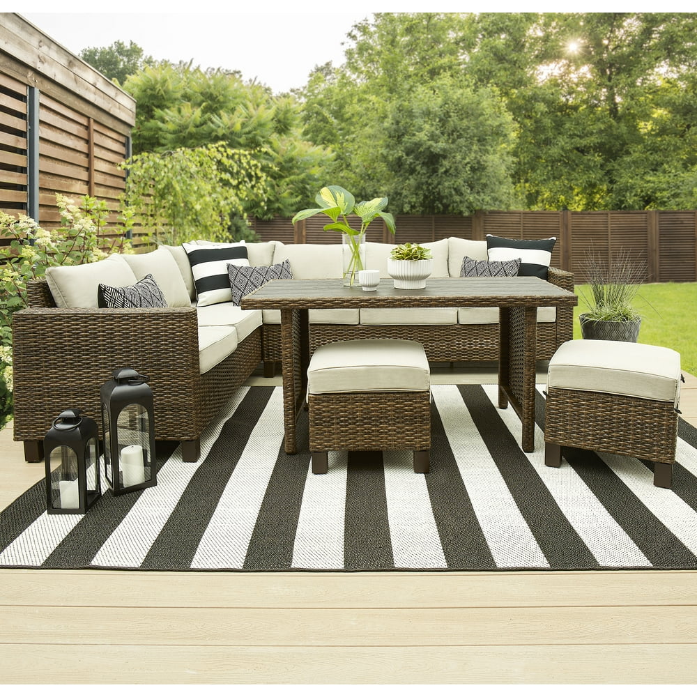 Better Homes & Gardens Brookbury Wicker Sectional Sofa Patio Dining Set