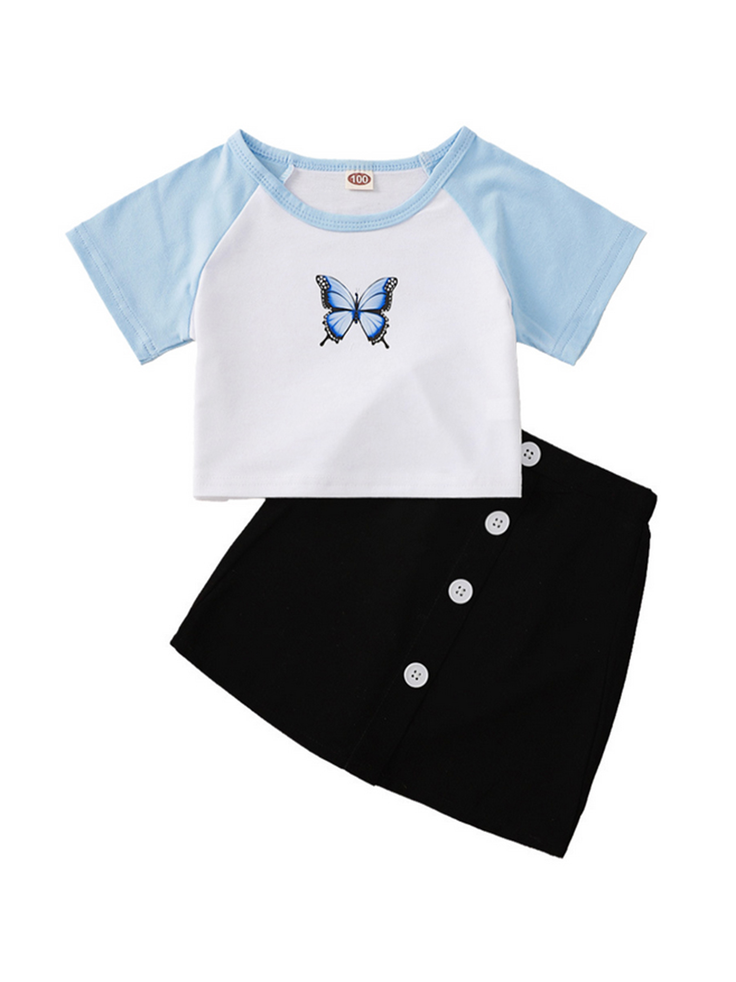 hirigin Kids Girls 2-piece Outfit Set Butterfly Print T-shirt+Skirt Set - image 2 of 9