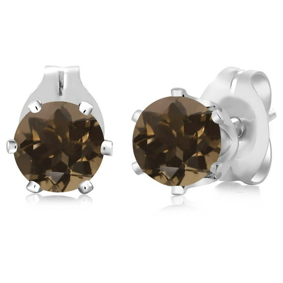 Gem Stone King Brown Smoky Quartz Silver Plated Stud Earrings for Women Men (0.92 Cttw, Gemstone Birthstone, Round 5MM)