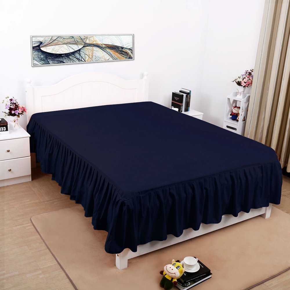 Pleated Bed Skirts Polyester Solid Dust Ruffle 14 Inch Drop Navy Full
