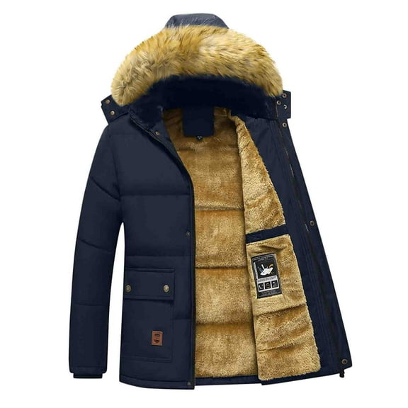 JXMVOJ Men's Hooded Winter Warm Jacket Fleece Thicken Windproof Down Coat with Collar Hood Snowproof Jackets