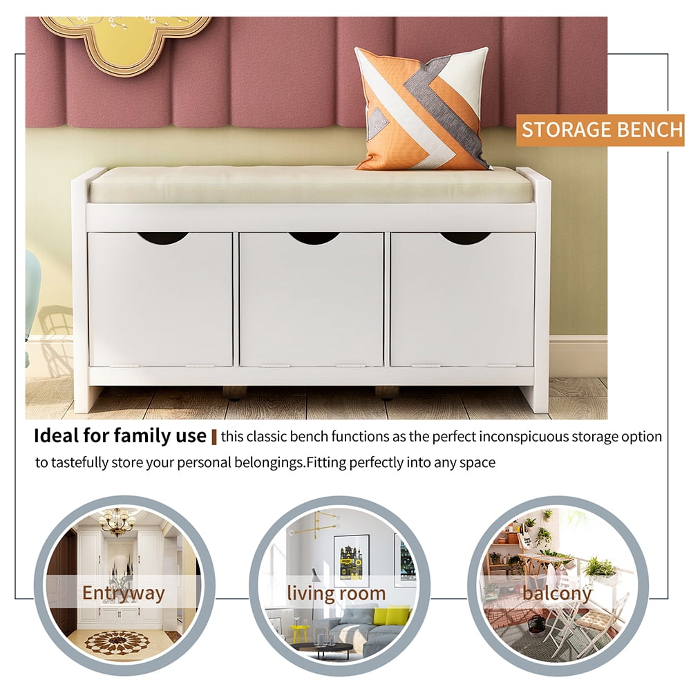 Lowestbest Home Classic Solid Pine Storage Bench, 3-Cube Organizer Storage Bench with Removable Cushion for Living Room, White Lowestbest Home Classic Solid Pine Storage Bench, 3-Cube Organizer Storage Bench with Removable Cushion for Living Room, White