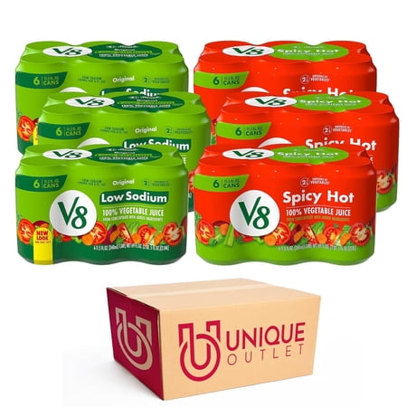 V8 Low Sodium Spicy Hot Bundle 100% Vegetable Juice, 11.5 fl oz Can 36 Pack by