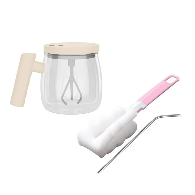 Taza mezcladora eléctrica con tapa, 400 ml, con cepillo, taza mezcladora de vidrio, taza de café para regalos, oficina, cumpleaños, leche Caqui