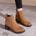 thumbnail image 5 of Womens Boots Chunky Heel Round Toe Ankle Short Boots Women's Trendy Casual Winter Warm Short Boots Solid Color Winter Shoe Brown 6, 5 of 10