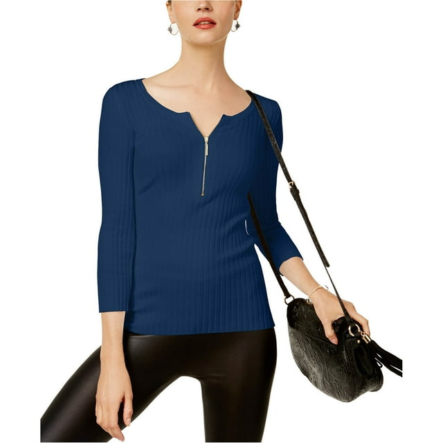 I.N.C Tricot à Fermeture Éclair pour Femmes, Bleu, Moyen