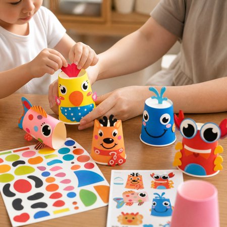 Kiddiway Funny Stickers for Kids - Cup DIY Art Craft with Cute Cartoons Perfect for Preschool Projects perfect for home wall art