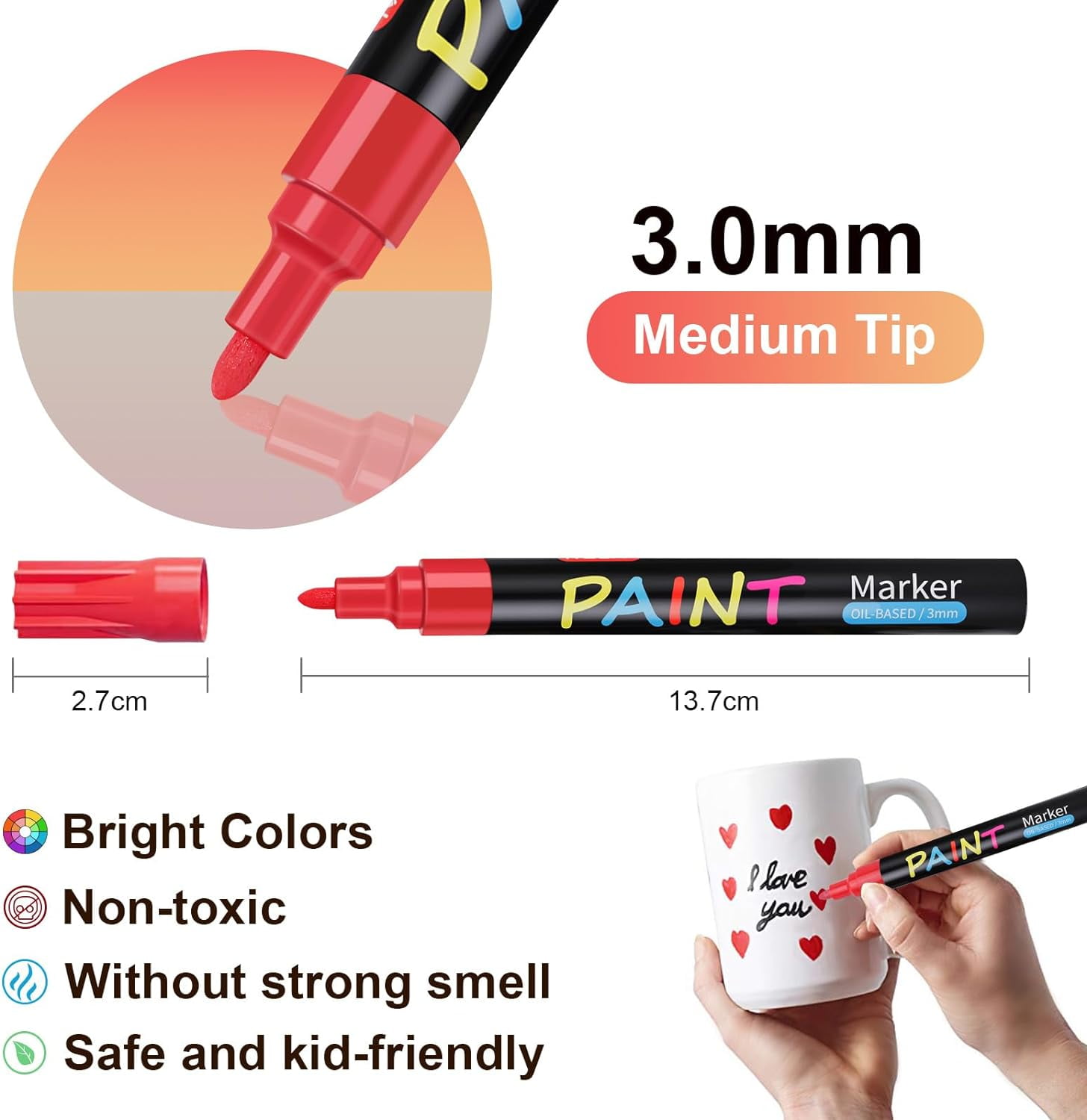 Paint Pens Paint Markers, 20 Colors Oil-Based Waterproof Marker Pen Set, Never Fade Quick Dry and Permanent, Works on Rocks Painting, Wood, Fabric, Plastic, Canvas, Glass, Mugs
