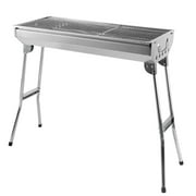 Barbecue Charcoal Grill, Stainless Steel Folding Portable BBQ for Outdoor Cooking, Camping and Picnics, Easy Carry Design, Silver
