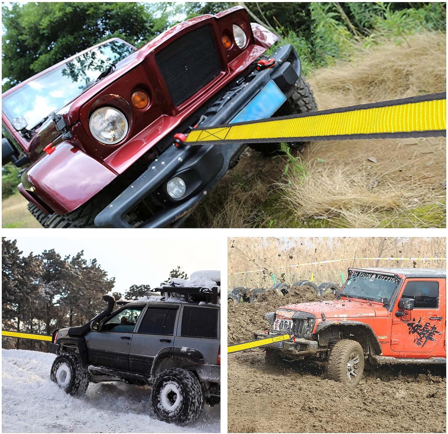 Sangle De Remorquage 4m 5 Tonnes - Polyester Renforcé - Crochets Sécurisés - Avec Sac De Rangement - Pour Voiture, Camion, VTT - 11