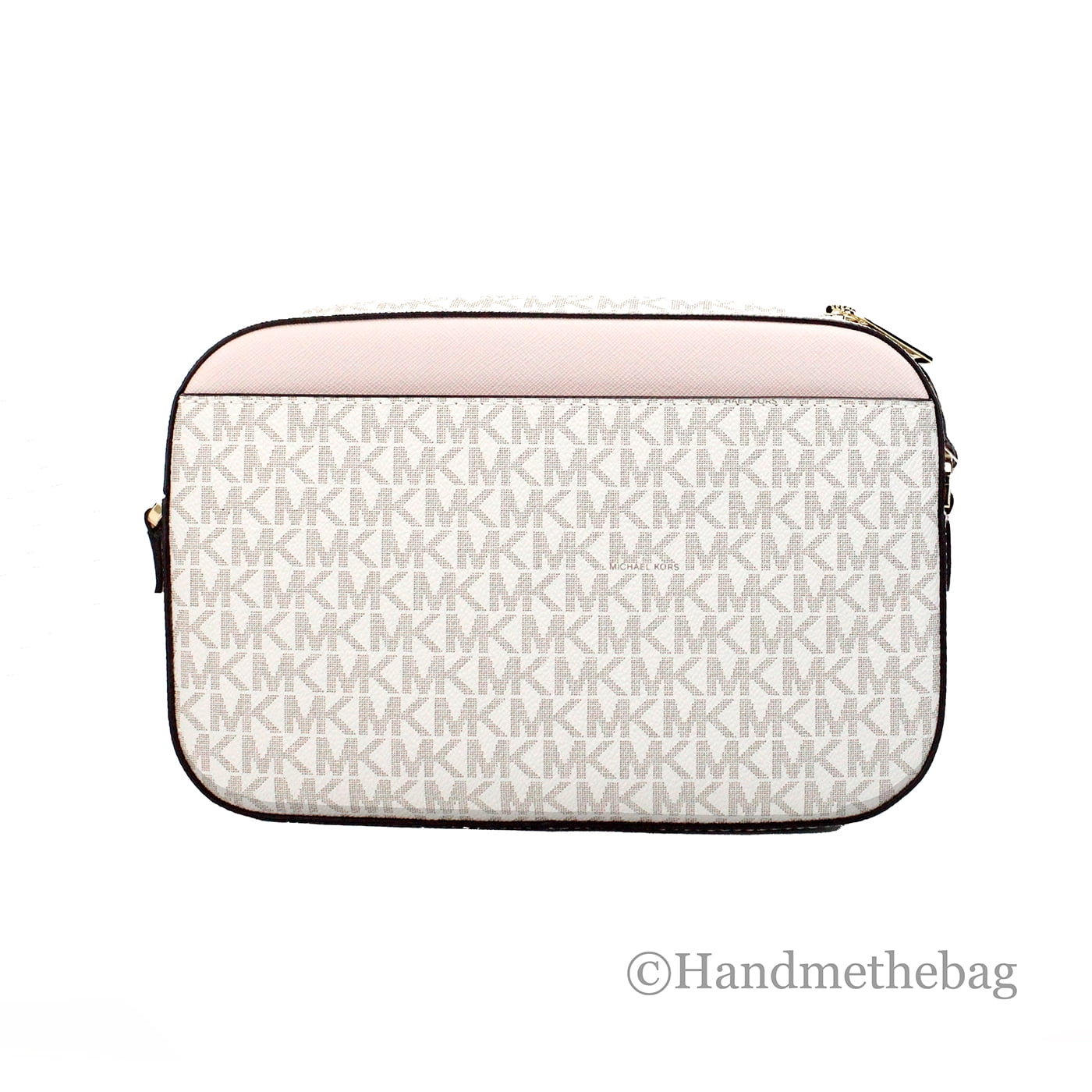 Michael Kors Adult Saffiano Leather Chain Zip Crossbody Handbag Vanilla Powder Blush