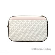 Michael Kors Adult Saffiano Leather Chain Zip Crossbody Handbag, Vanilla/Powder Blush