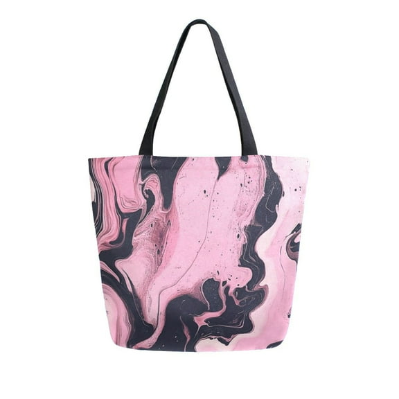 Durable Canvas Tote Bag with Zip Pocket Bags for Woman Shoulder Versatile Carryall for Everyday Use Marble Pattern Pink and Black