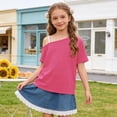 thumbnail image 6 of OGLCCG Girls Off The Shoulder Tops Asymmetrical Short Sleeve Summer Tee Shirts Casual Soft Cold Shoulder Blouse 5-14 Years, 6 of 7