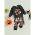 thumbnail image 3 of Cenuakty Baby Boy 2 Piece Outfits Halloween Pumpkin Print Long Sleeve Sweatshirt and Pants for Toddler Fall Clothes, 3 of 9