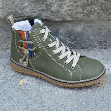 

Women s Ankle Boot with Plush Liner Vintage Style Casual Ankle Sneakers Warm Lining PU High Top Shoes for Winter 39 Green