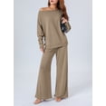 thumbnail image 3 of Biekopu Women’s Two Piece Pajama Set Long Sleeve Off Shoulder Knit Tops and Wide Leg Pants Set Loungewear, 3 of 8
