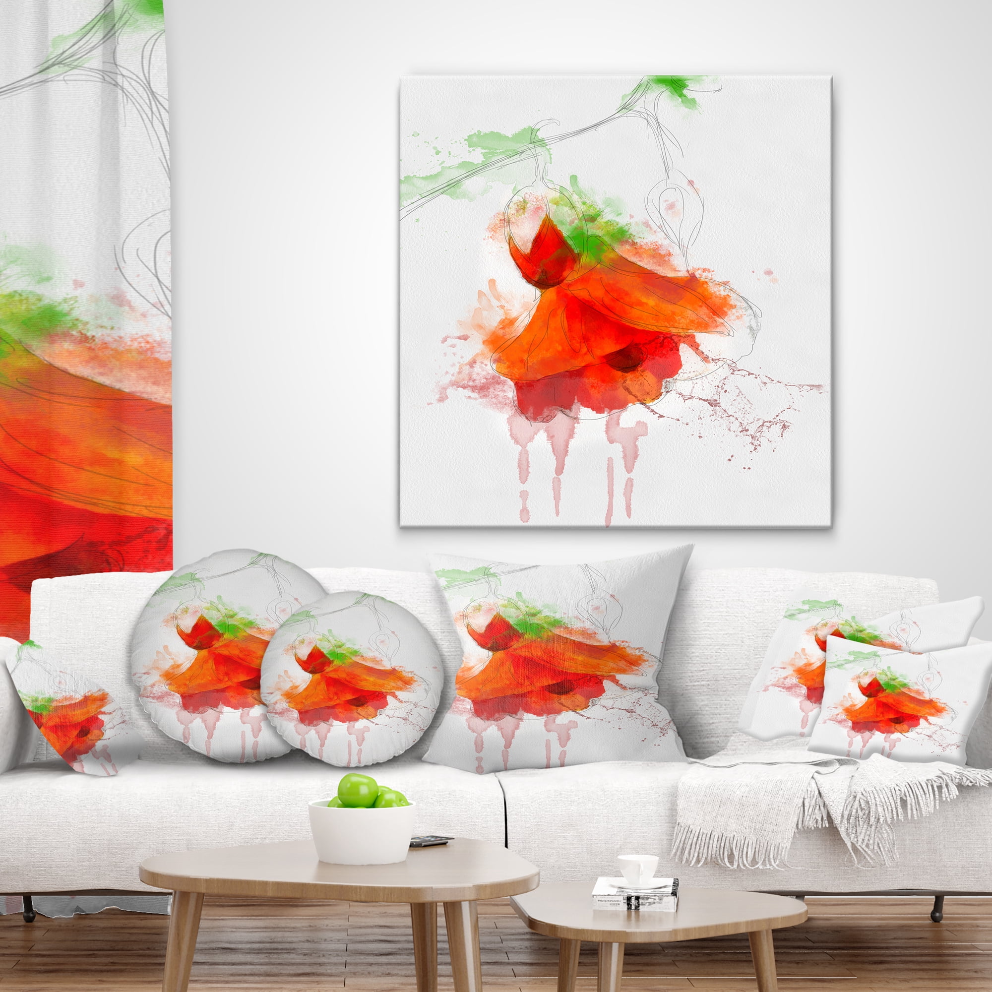 Designart Red Rose Watercolor Illustration - Floral Throw Pillow - 16x16