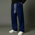 thumbnail image 2 of QSAWXQZ Men's Ribbed Knit Lounge Sweatpants Drawstring Elastic Waist Wide Leg Casual Pants with Pockets Dark Blue M, 2 of 9