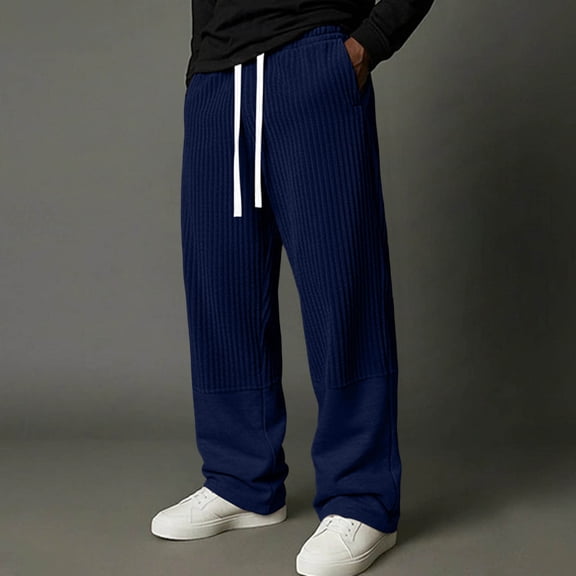 Kalauyu Mens Sweat Pants Casual Baggy Pants Wide Leg Loose Fit Joggers Sweatpants Elastic Waist Drawstring with Pockets