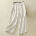thumbnail image 4 of Thin Nine-Point Cotton Linen Pants, Elastic Waist Wide Leg Casual Trousers, Summer Style, Beige 2XL, Size M-3XL, 4 of 9