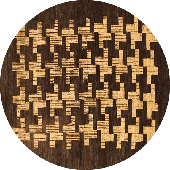 Ahgly Company Indoor Round Abstract Brown Modern Area Rugs, 8' Round
