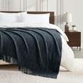 thumbnail image 4 of Navy Throw Blanket Textured Solid Soft Sofa Couch Decorative Knitted Blanket, 50" x 60" Navy, 4 of 5