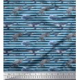 thumbnail image 1 of Soimoi Polyester Crepe Fabric Stripes & Whale Fish Ocean Print Sewing Fabric Yard 42 Inch Wide, 1 of 5
