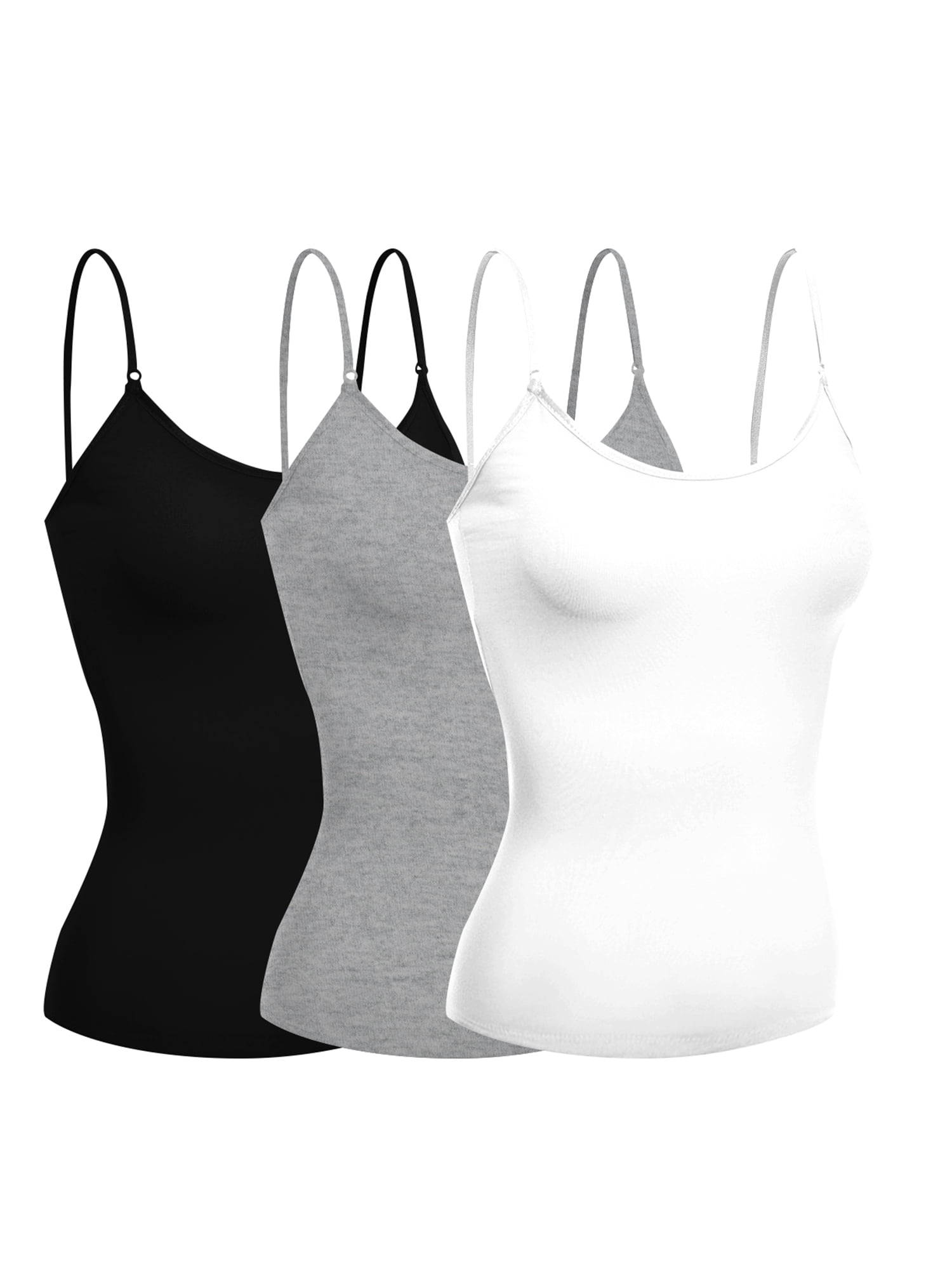 Emmalise Women's Camisole Built In Bra Wireless Fabric Support Short Cami  (3Pk Black, Hgray, White, Medium)