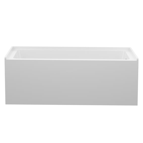 JERFIT 60 Inch Glossy White Acrylic Soaking Bathtub with Skirt, Back to Wall Alcove Tub with Anti-Slip Base and Chrome Drain for Small Bathrooms