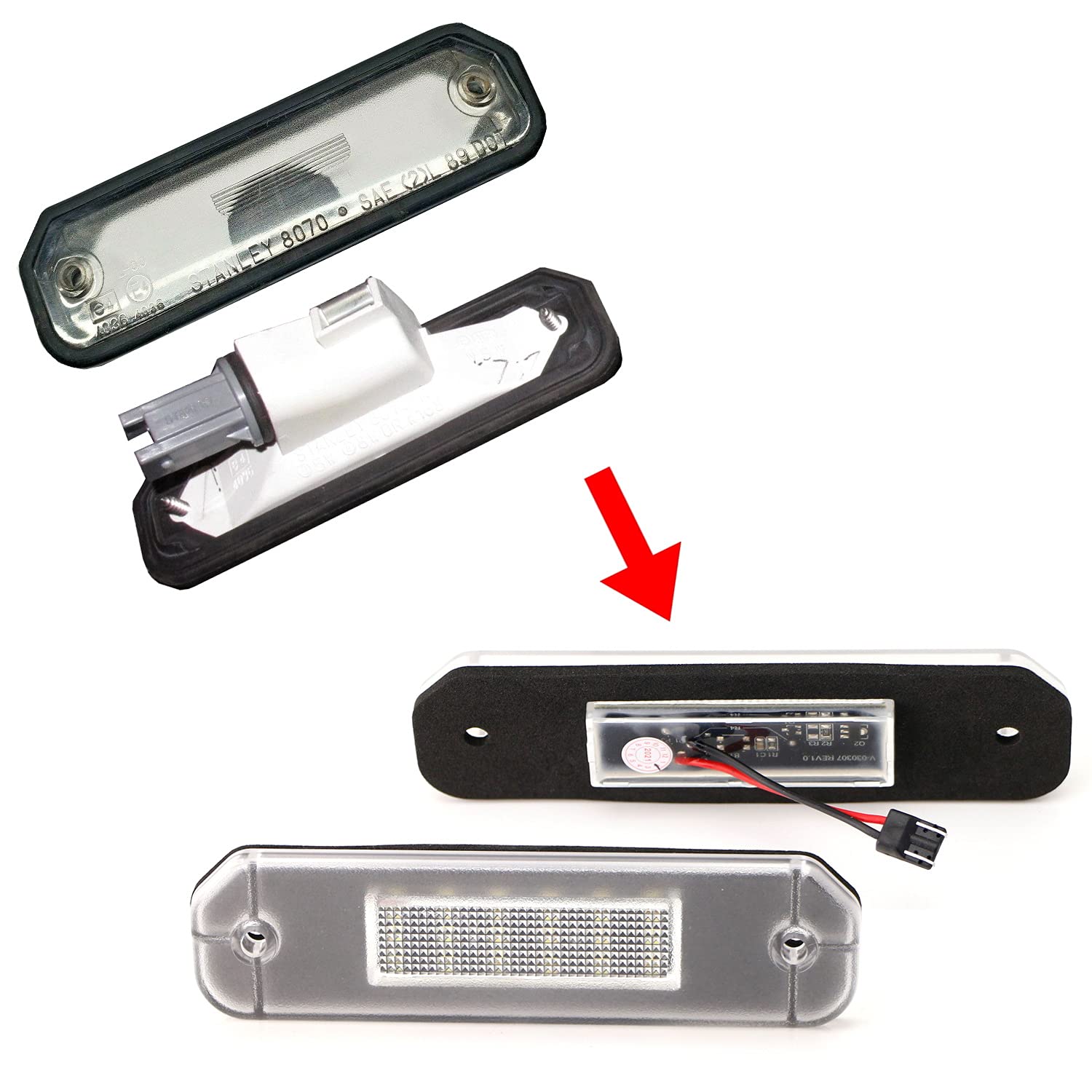 OEM-Fit 18-SMD Full LED License Plate Light Assembly For Honda 1996-2000 Gen6 Civic Coupe, 1993-1997 Del Sol Hatchback, Replace OEM Incandescent Lamps