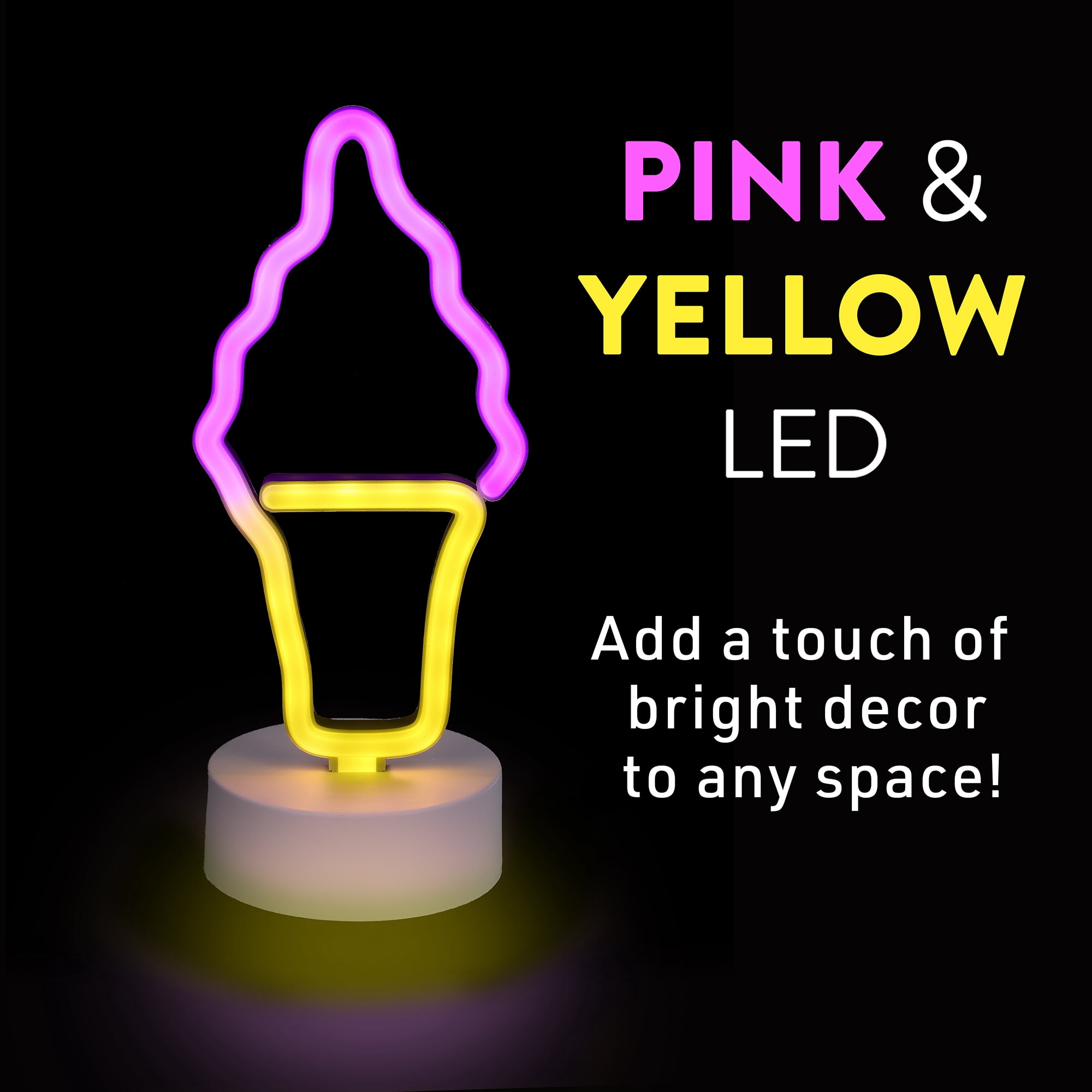 Xtreme Lit 10" Pink and Yellow Ice Cream Table Neon Lamp, 4 Hour Timer, Battery Powered 3 AA Batteries