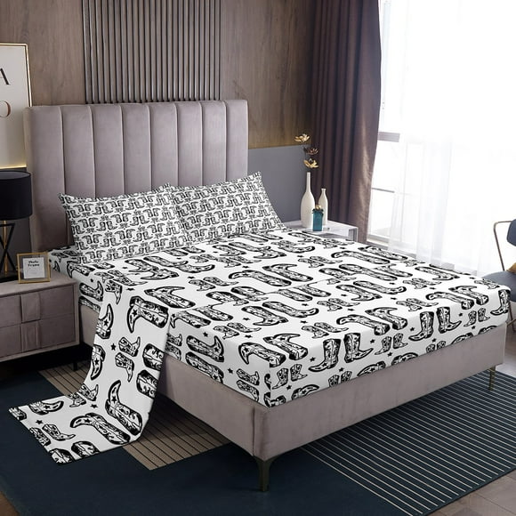 Erosebridal Cowgirl Boots Bed Sheets Twin,Southwestern Theme Bedding Sets Twin Size,Western Decoration,Lightweight,3pcs
