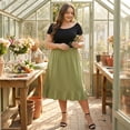 thumbnail image 3 of Agnes Orinda Women's Plus Size Solid Color Elastic High Waist Ruffled Hem Casual Mid Skirts 3X Olive Green, 3 of 7