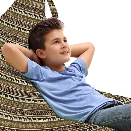 Safari Lounger Chair Bag  Style Geometrical Pattern with Wild Animals in Horizontal Line Art  High Capacity Storage with Handle Container  Lounger Size  Black and Brown  by Ambesonne