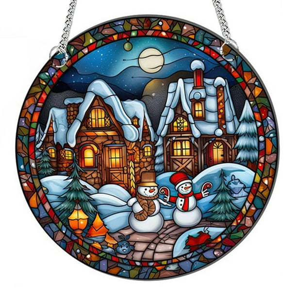 Panel de decoración del hogar navideño con atrapasol para ventana navideña con cadena y gancho