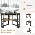 thumbnail image 5 of VECELO Corner Computer Desk with Charging Station, 90 Degree Triangle Writing Study Table with Keyboard & Storage Shelves for Small Space, Brown, 5 of 11