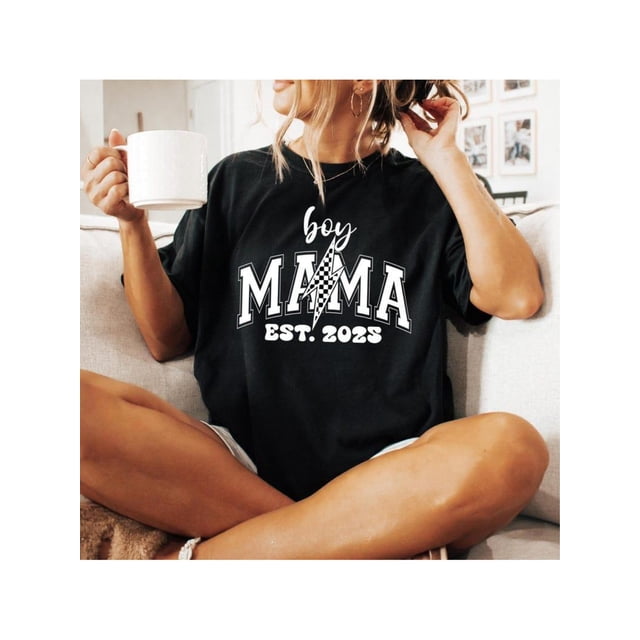 Boy Mama T shirts, Boy Mom 2025 Custom est Date Boy Mama T-shirt, New Mama Gifts,Lighting Bolt T-shirt, First Time Mom Mothers Day Gifts,Baby Shower Gift Cotton Top