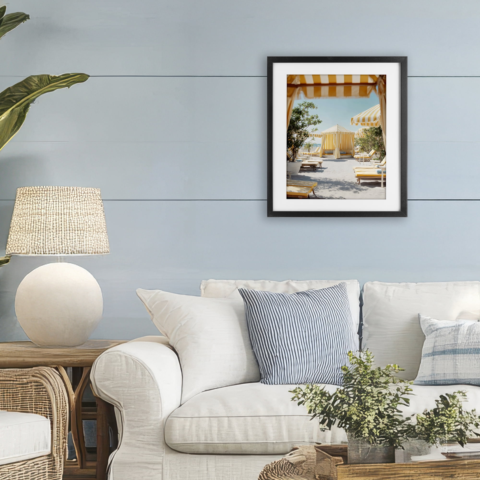 Stupell Industries Yellow Striped Beach Cabanas Black Framed Print Under Glass, design by Franklyn Gregory