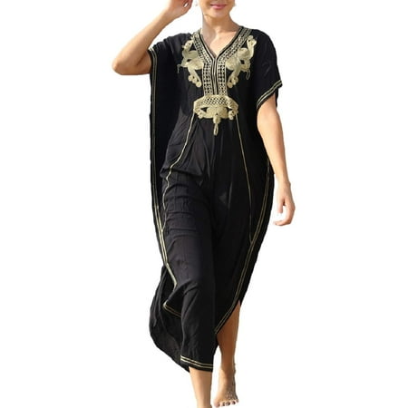 Bsubseach Short Sleeve Kaftan Dress for Women Loose V Neck Bikini Cover up Beach Dress Fit