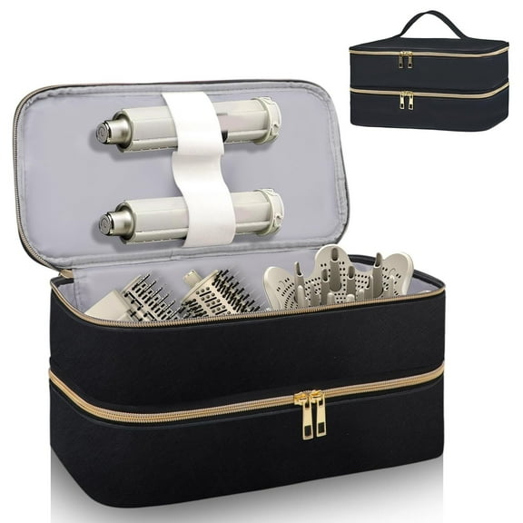 Travel Carrying Case for Shark Flex Style, Double Layer Storage Case for Shark SpeedStyle Hair Dryer Attachments, Waterproof PU Leather Organizer Bag for Shark Flexstyle Airwrap Styler (Black)